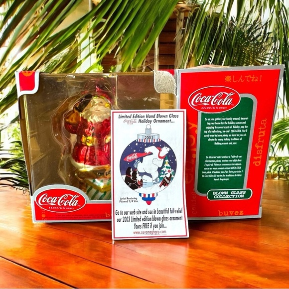 VINTAGE 2002 Coca-Cola Santa Blown Glass Ornament in Box - Christmas Tree - Picture 8 of 16